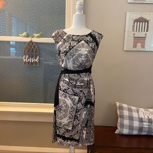 Connected Apparel Black & White Belted Dress Sz 6